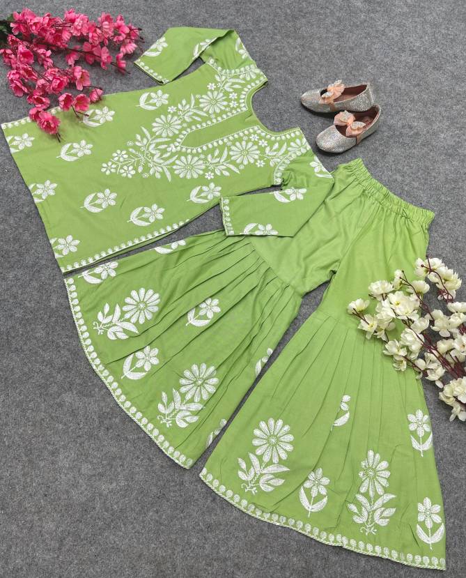 OC 140 Rayon Cotton Embroidery Kids Sharara Suits Girls Wear Wholesale Online